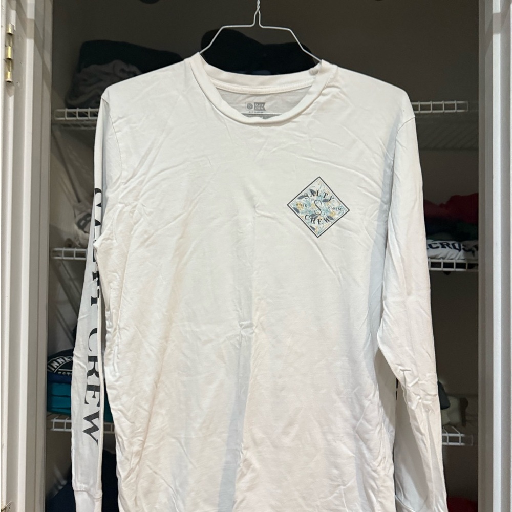 Salty Crew White Long Sleeve Tee with Geometric Chest Logo